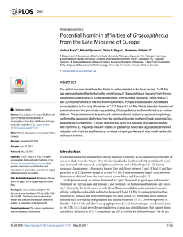 Potential Hominin Affinities of Graecopithecus from the Late Miocene of Europe