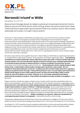 Norweski Triumf W Wiśle Data Publikacji: 19.11.2017 0:15