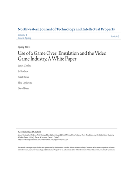 Use of a Game Over: Emulation and the Video Game Industry, a White Paper James Conley