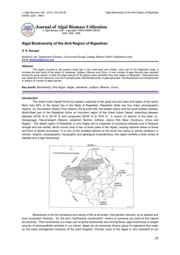 26 Algal Biodiversity of the Arid Region of Rajasthan