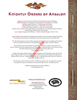 Knightly Orders of Ansalon