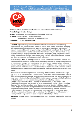 Cohere): Performing and Representing Identities in Europe - Work Package 6: Report on the Historical Roots of the Construction of Food a Heritage (D6.1