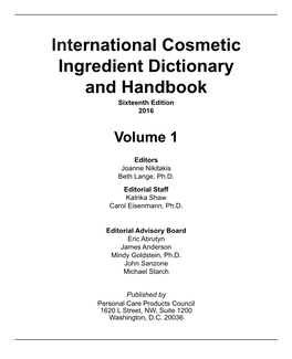 International Cosmetic Ingredient Dictionary and Handbook Sixteenth Edition 2016