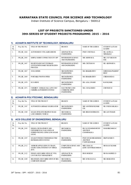 Student Projects Sanctioned Under 3