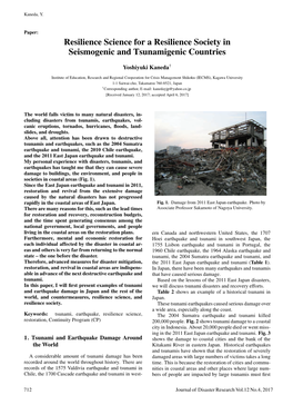 Resilience Science for a Resilience Society in Seismogenic and Tsunamigenic Countries
