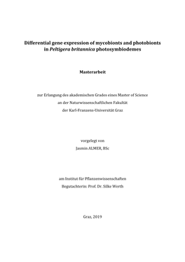 Differential Gene Expression of Mycobionts and Photobionts in Peltigera Britannica Photosymbiodemes