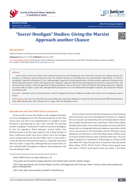 Soccer Hooligan” Studies: Giving the Marxist Approach Another Chance