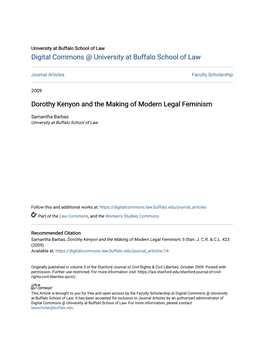 Dorothy Kenyon and the Making of Modern Legal Feminism