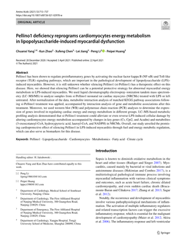 Pellino1 Deficiency Reprograms Cardiomyocytes Energy Metabolism