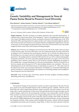 Genetic Variability and Management in Nero Di Parma Swine Breed to Preserve Local Diversity