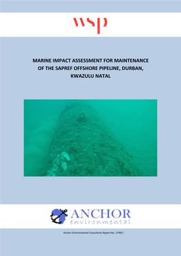Marine Impact Assessment for Maintenance of the Sapref Offshore Pipeline, Durban, Kwazulu Natal