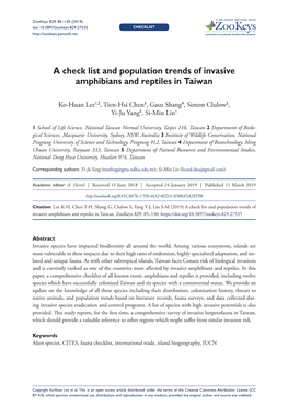 A Check List and Population Trends of Invasive Amphibians and Reptiles in Taiwan