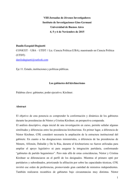 DEGIUSTTI, Danilo: “Los Gabinetes Del Kirchnerismo”