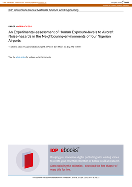 An Experimental-Assessment of Human Exposure-Levels to Aircraft Noise-Hazards in the Neighbouring-Environments of Four Nigerian Airports