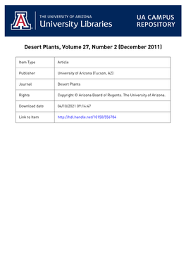 Desert Plants, Volume 27, Number 2 (December 2011)