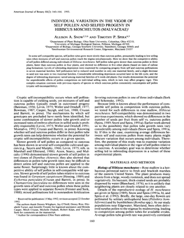 Individual Variation in the Vigor of Self Pollen and Selfed Progeny in Hibiscus Moscheutos (Malvaceae) 1