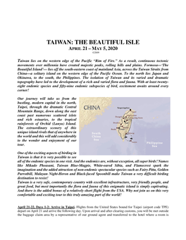 Taiwan: the Beautiful Isle April 21 – May 5, 2020 ©2009