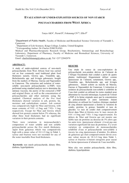 Evaluation of Under-Exploited Sources of Non Starch