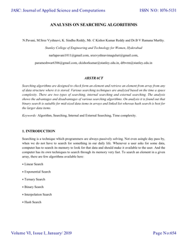 ANALYSIS on SEARCHING ALGORITHMS JASC: Journal Of