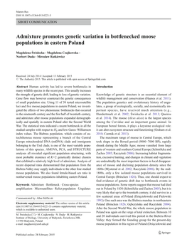 Admixture Promotes Genetic Variation in Bottlenecked Moose Populations in Eastern Poland