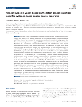 Cancer Burden in Japan Based on the Latest Cancer Statistics: Need for Evidence-Based Cancer Control Programs