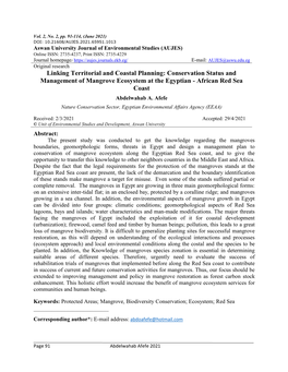 Conservation Status and Management of Mangrove Ecosystem at the Egyptian - African Red Sea Coast Abdelwahab A