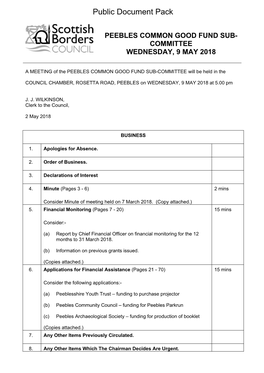 (Public Pack)Agenda Document for Peebles Common Good Fund Sub-Committee, 09/05/2018 17:00