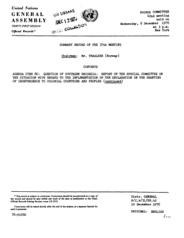 General Assembly Resolution 1514 (XV), His Country Gave Its Unqualified Support to the Demands of the People of Zimbabwe