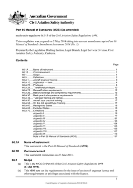 Part 66 Manual of Standards (MOS) (As Amended)