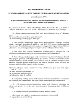 ROZPORZĄDZENIE NR 3/2007 DYREKTORA REGIONALNEGO ZARZĄDU GOSPODARKI WODNEJ W GDAŃSKU Z Dnia 22 Stycznia 2007 R. W Sprawie Usta