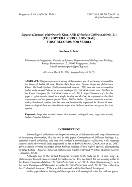 Liparus (Liparus) Glabrirostris Küst. and Hylobius (Callirus) Abietis (L.) (COLEOPTERA: CURCULIONIDAE) FIRST RECORDS for SERBIA
