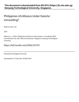 Philippines‑US Alliance Under Duterte : Unravelling?