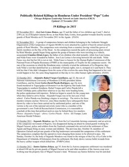 Additional Assassinations in Honduras in 2010 & 2011