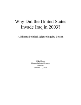 Why Did the United States Invade Iraq in 2003?