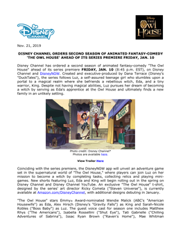 Nov. 21, 2019 DISNEY CHANNEL ORDERS SECOND SEASON OF