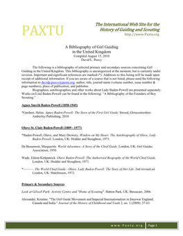 The International Web Site for the History of Guiding and Scouting PAXTU