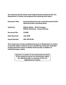 Personal Electronics for Law Enforcement Solid State Recorders and Body Wires