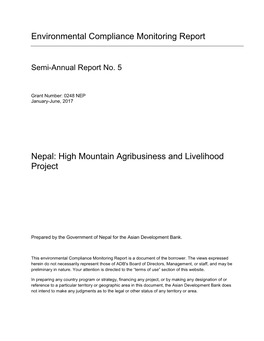 Environmental Compliance Monitoring Report Nepal: High Mountain Agribusiness and Livelihood Project