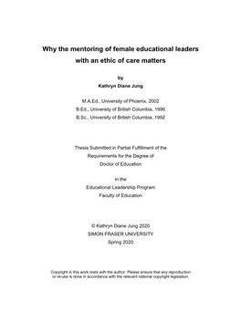 Why the Mentoring of Female Educational Leaders with an Ethic of Care Matters