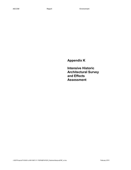 Appendix K Intensive Historic Architectural Survey and Effects