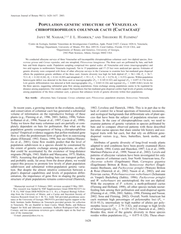 Population Genetic Structure of Venezuelan Chiropterophilous Columnar Cacti (Cactaceae)1