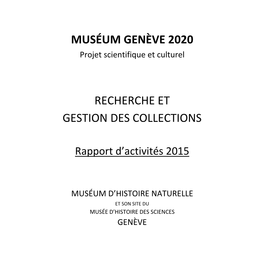 MUSÉUM GENÈVE 2020 Projet Scientifique Et Culturel