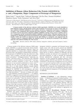 Inhibition of Human Aldose Reductase-Like Protein (AKR1B10) by Α-And Γ-Mangostins, Major Components of Pericarps of Mangosteen