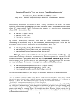 1 Intensional Transitive Verbs and Abstract Clausal Complementation