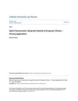 Opt-In Government: Using the Internet to Empower Choice – Privacy Application