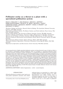 Pollinator Rarity As a Threat to a Plant with a Specialized Pollination System