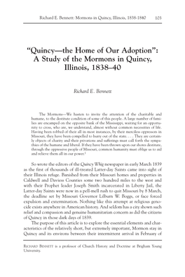 A Study of the Mormons in Quincy, Illinois, 1838–40