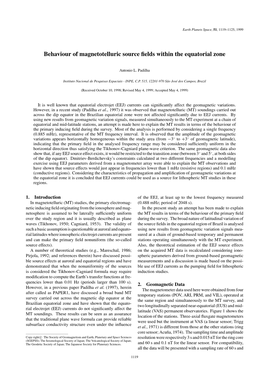 Behaviour of Magnetotelluric Source Fields Within the Equatorial Zone