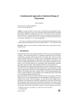 Combinatorial Approach to Statistical Design of Experiment