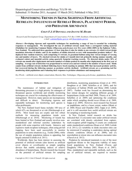 Monitoring Trends in Skink Sightings from Artificial Retreats: Influences of Retreat Design, Placement Period, and Predator Abundance